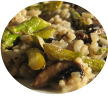 Freshly made mushroom and asparagus vegetarian risotto.